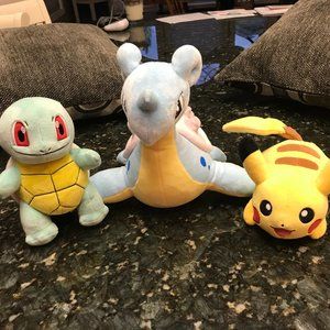 Pokemon Plush - Pikachu - Squirtle - Lapras
